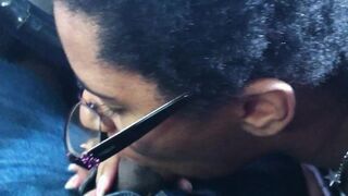 Cute Glasses Brown Slut Car Blowjob