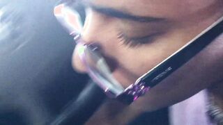 Cute Glasses Brown Slut Car Blowjob