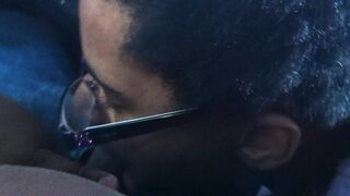 Cute Glasses Brown Slut Car Blowjob