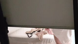 Neighbor closing her blind showing her naked lower body to all