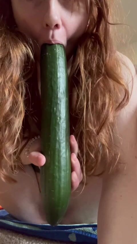 Ginger Teen Fucks Cucumber and Carrots