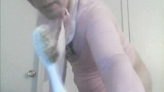 sissybabysidney sticks toothbrush in ass and then ... ew!