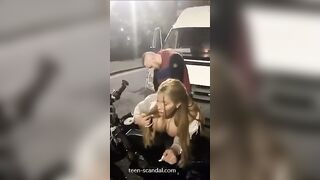 Fucked on a motorcycle in the middle of the street!