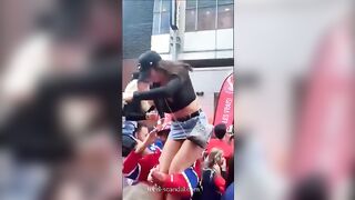 girl gets her big tits out in public and gets groped