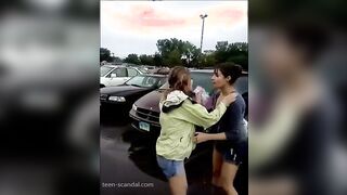 Drunk Lesbian Friends Have Fun On Parking