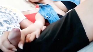 Slut making a dick cum in a fastfood restaurant.