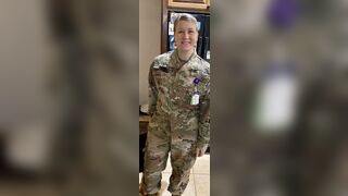 Air Force slut gets fucked in the ass while fingering herself