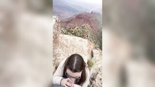 Filthy whore sucking cock in public