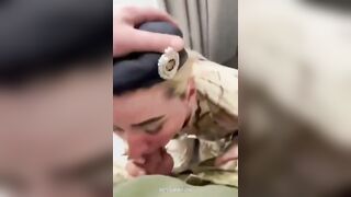 Soldier blowing commander